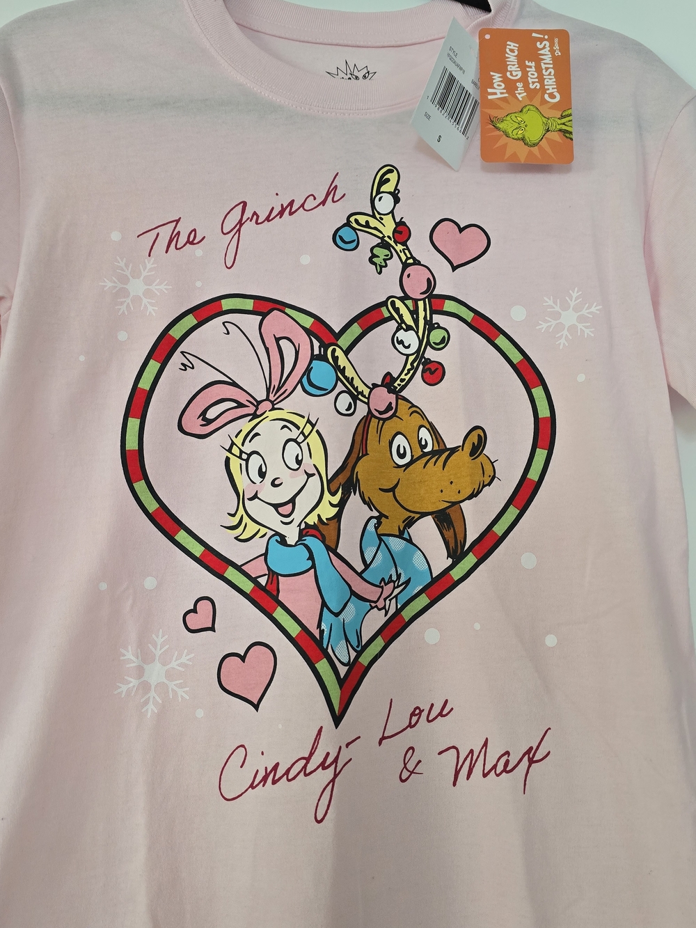 Dr. Seuss The Grinch Cindy Lou Who & Max Pink Graphic T-Shirt NWT Size S Holiday - Picture 2 of 7